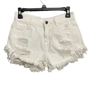Heritage Ripped Distressed White Jean Shorts High Rise Frayed Hem Size M